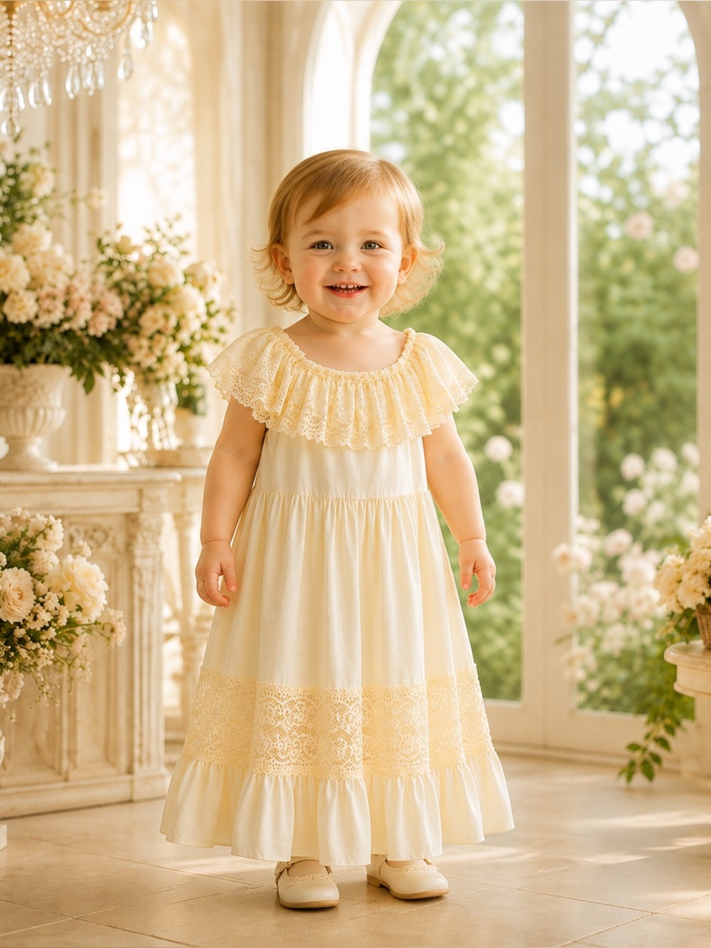 Beautiful Bailey’s Blossoms lace-trimmed maxi dress in girls’ size 18–24 months,